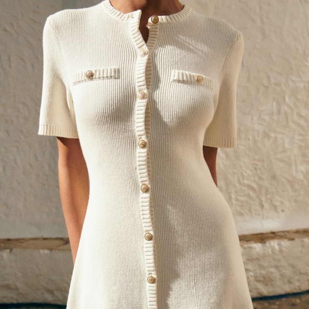 New H&M Limited Edition Cotton Cream Rib-knit Button-front Dress Size XS